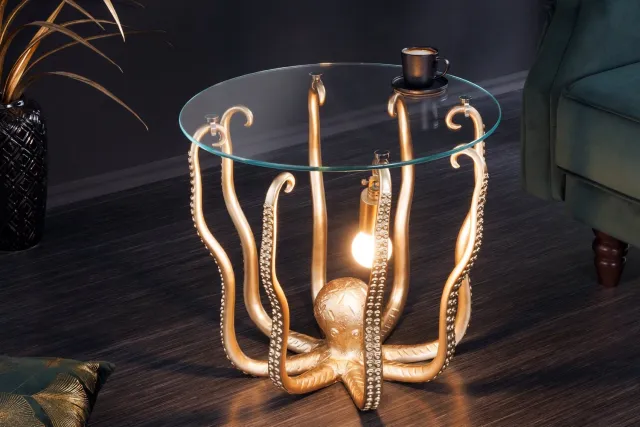 Invicta Interior Ronde bijzettafel WILDLIFE OCTOPUS 50cm goud sculptuur glas - 44567 Zie omschrijving