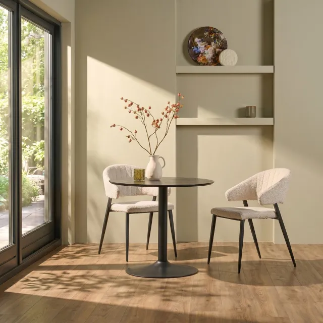 Woonexpress Eettafel Heeze - MDF - Zwart - Ø 80 cm en 75 cm hoog - Rond - Eetkamertafel - Keukentafel