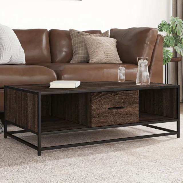 vidaXL Salontafel 100x57x35 cm bewerkt hout en metaal bruin eikenkleur