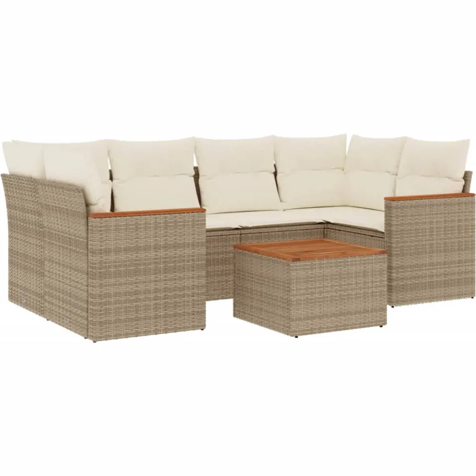 vidaXL 7-delige Loungeset met kussens poly rattan beige