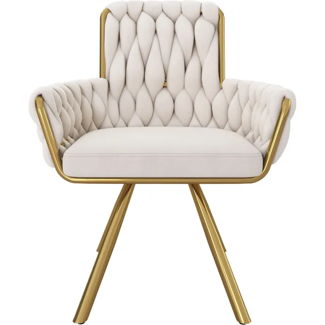 Welltin Fluwelen eetkamerstoel - Set Van 6 - Stoel, Eettafelstoel, Stoelenset, Fauteuil, Draaistoel, Relaxstoel met 4 metalen steunpoten - Beige