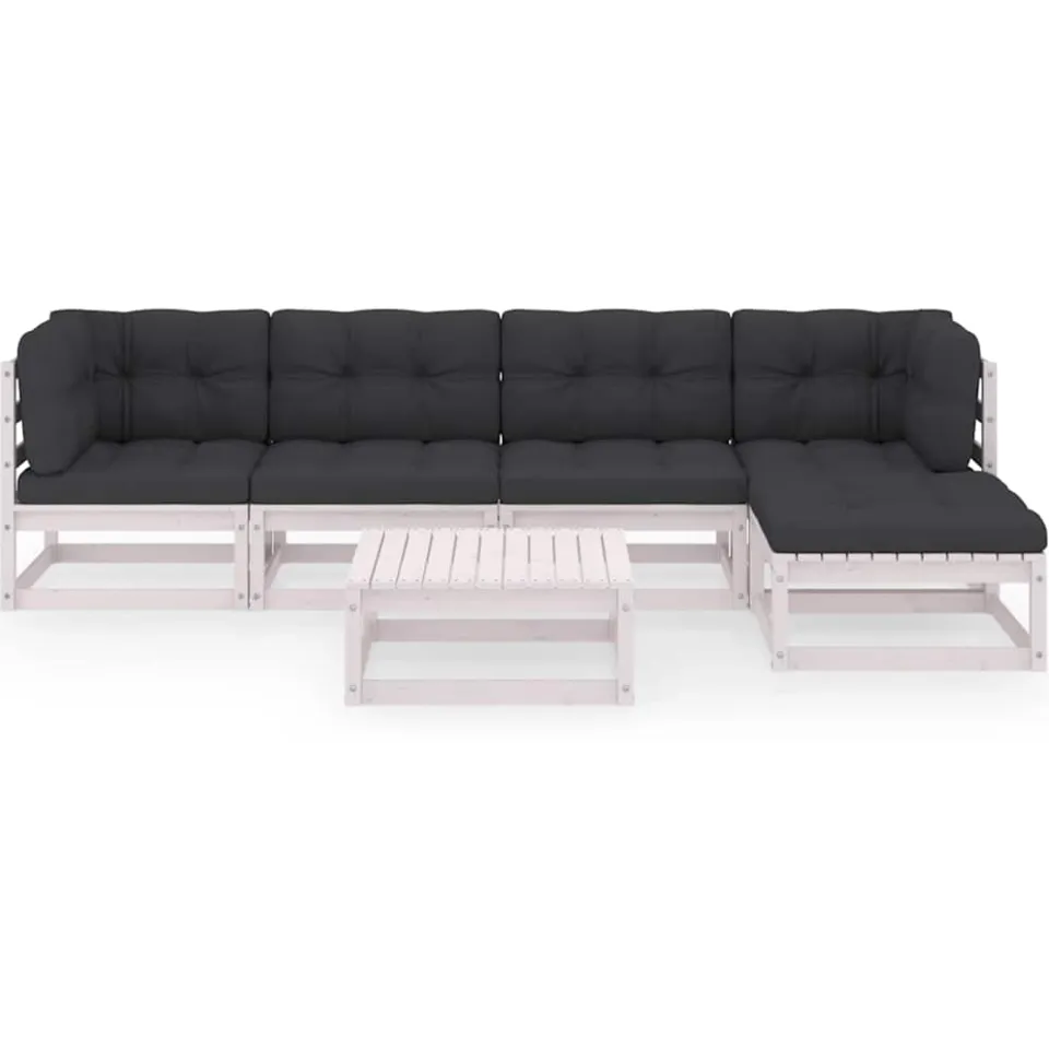 vidaXL 6-delige Loungeset met kussens massief grenenhout wit, foto 2