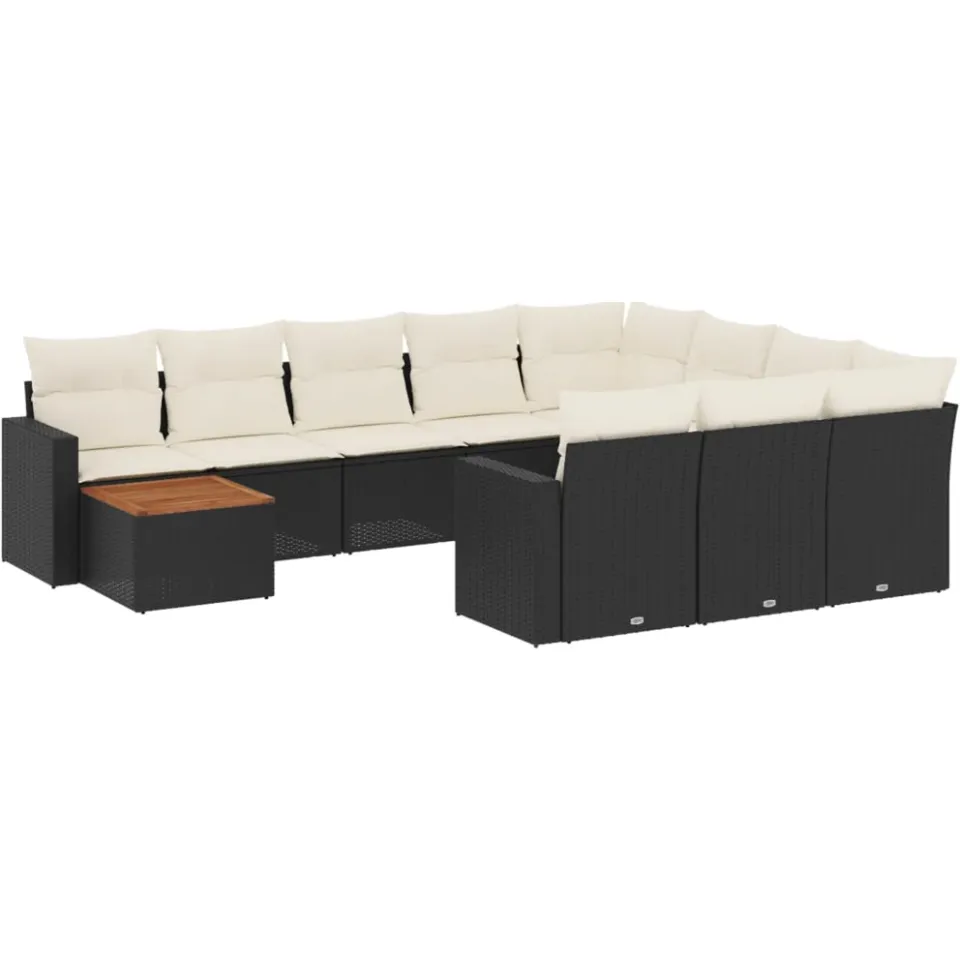 vidaXL 11-delige Loungeset met kussens poly rattan zwart, foto 3