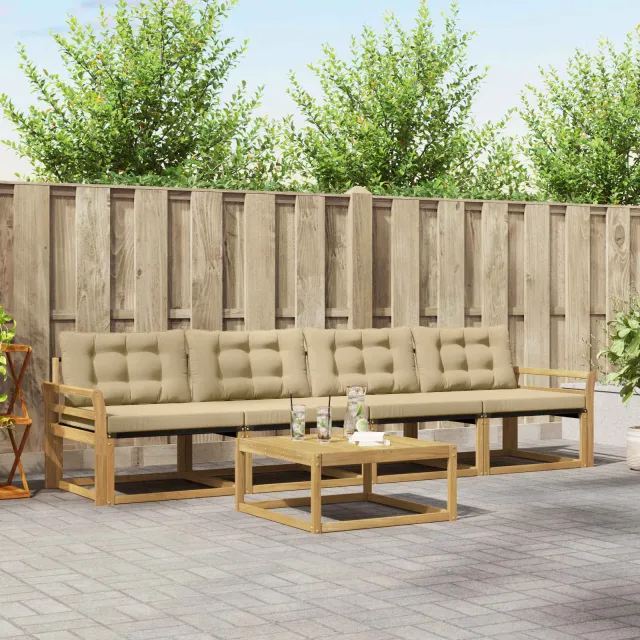 vidaXL Buiten bankenset 5 st 4-zits Wit en Beige Bruin