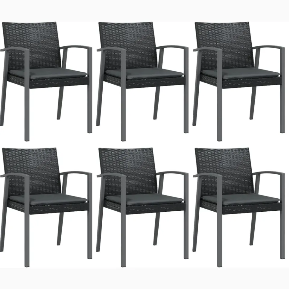 vidaXL 7-delige Tuinset met kussens poly rattan en staal Zwart