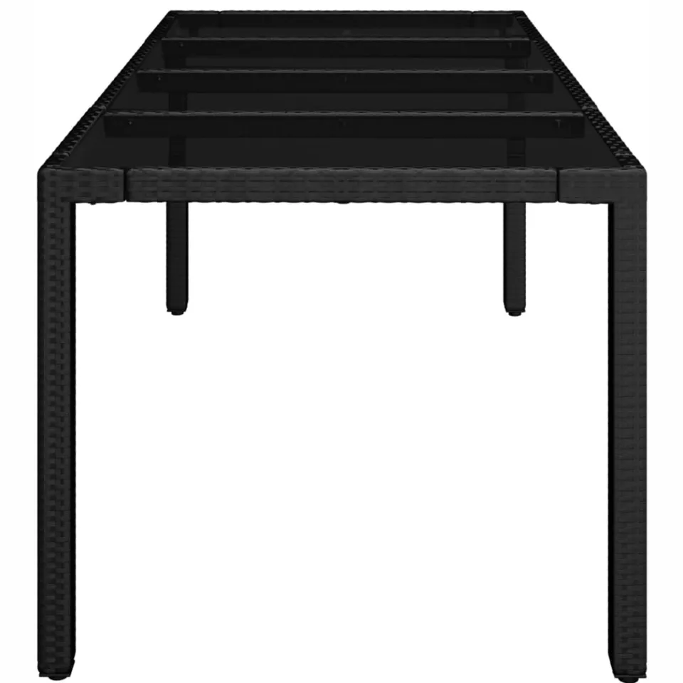 vidaXL Tuintafel met glazen blad 190x90x75 cm poly rattan zwart, foto 4