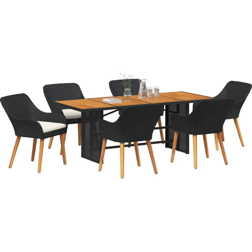 vidaXL Tuin eettafelset 7 st Zwart poly rattan