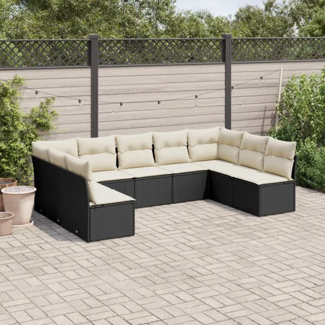 vidaXL 9-delige Loungeset met kussens poly rattan zwart, foto 2