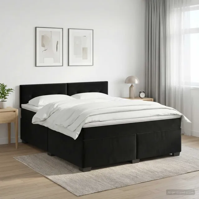 vidaXL Boxspringbed met matras Zwart 160 x 200 cm Fluweel
