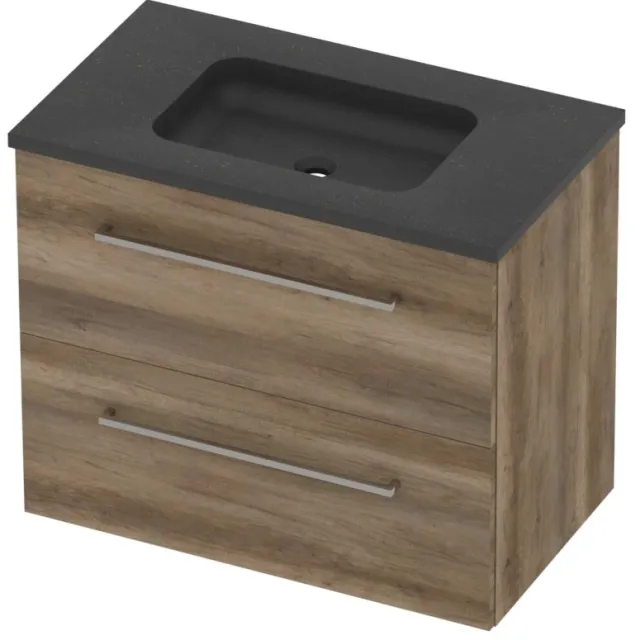 Basic-Line Rocky 46 Badmeubelset Hardsteen Midden 80x46x62 cm Scotch Oak Blue Stone Grijs