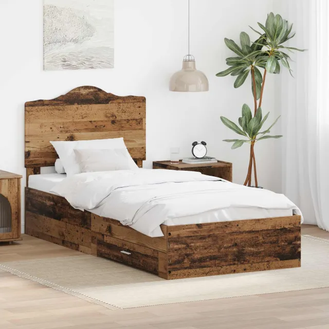 vidaXL Bedframe met lade met opslag Oudhout 90 x 190 cm Bewerkt hout Bruin