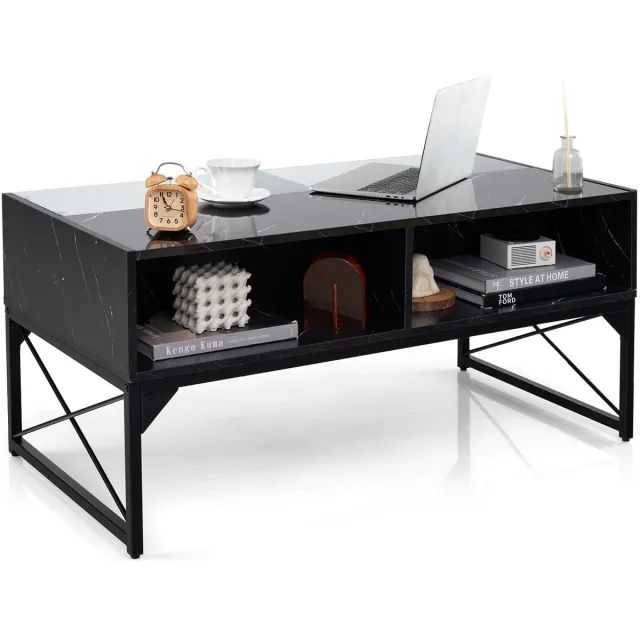 Costway Led-salontafel, woonkamertafel, marmerlook, koffietafel met instelbare lichtkleuren en helderheid, afstandsbediening en 4 opbergvakken, salontafel voor woonkamer, 105 x 55 x 50 cm (zwart)