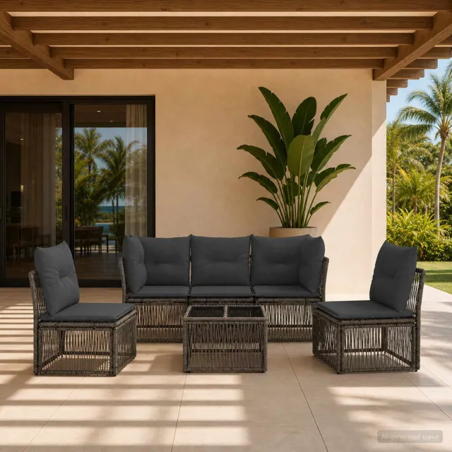 vidaXL Tuinbankenset 6 st Grijs poly rattan, foto 2