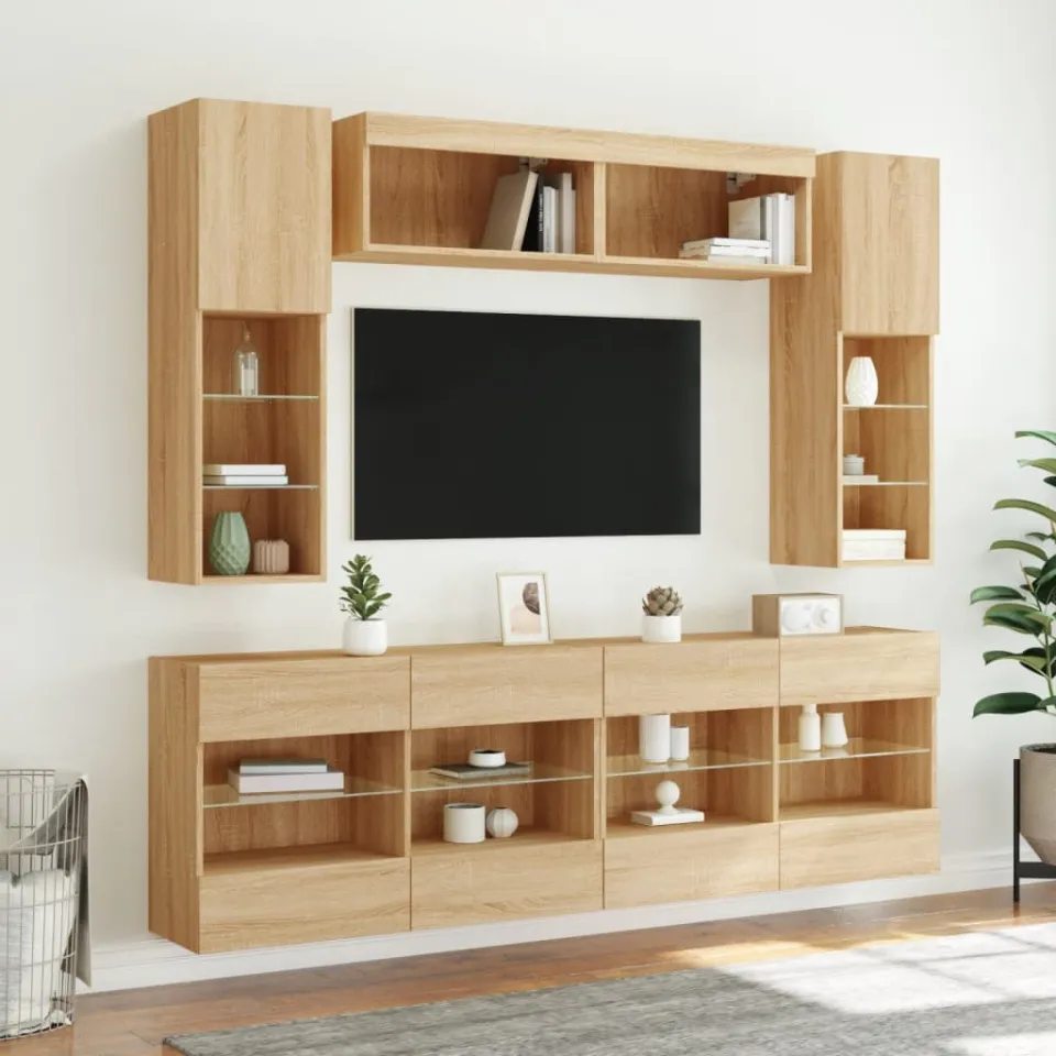 vidaXL 6-delige Tv-wandmeubelset met LED-verlichting sonoma eikenkleur, foto 2