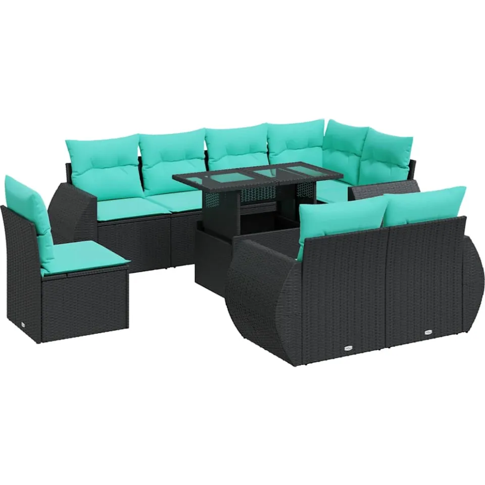vidaXL 9-delige Loungeset met kussens poly rattan acacia zwart