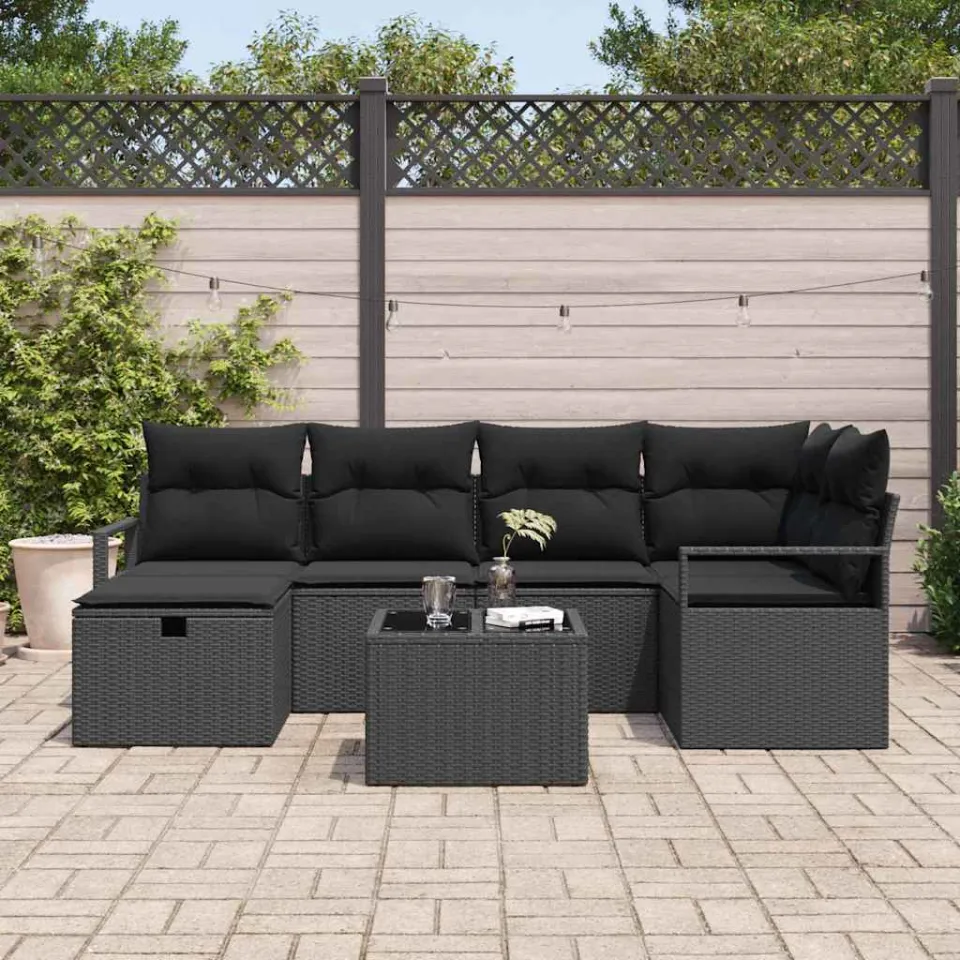 vidaXL Tuin Sofa Set met kussen met opslag poly rattan zwart, foto 3