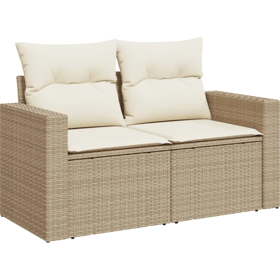 vidaXL 5-delige Loungeset met kussens poly rattan beige, foto 4