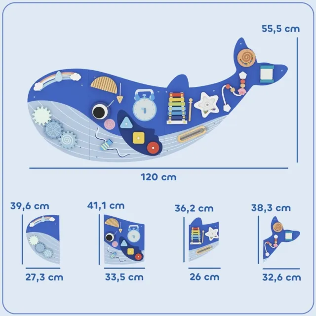 COVREO Montessori motoriekbord 120 x 55,5 cm blauw MDF, wandbord voor kinderen Blue