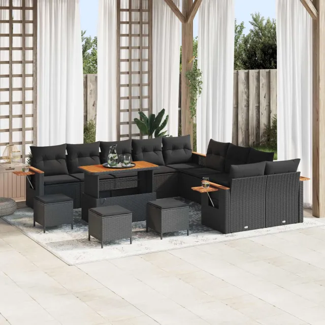 vidaXL Tuinbankenset 14 st Zwart poly rattan, foto 2
