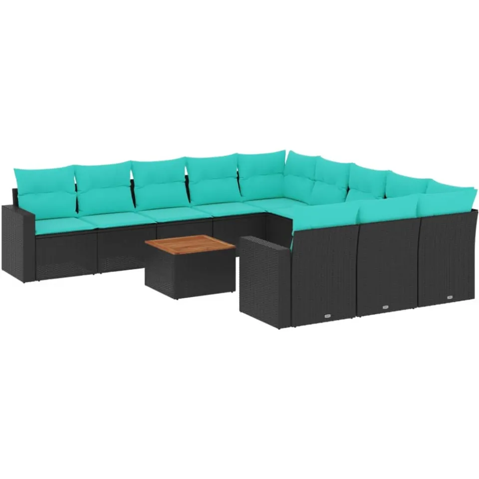 vidaXL 12-delige Loungeset met kussens poly rattan zwart, foto 3