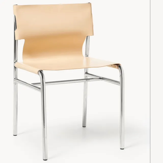 Westwing Collection Leren stoel Jordan beige, zilverkleurig