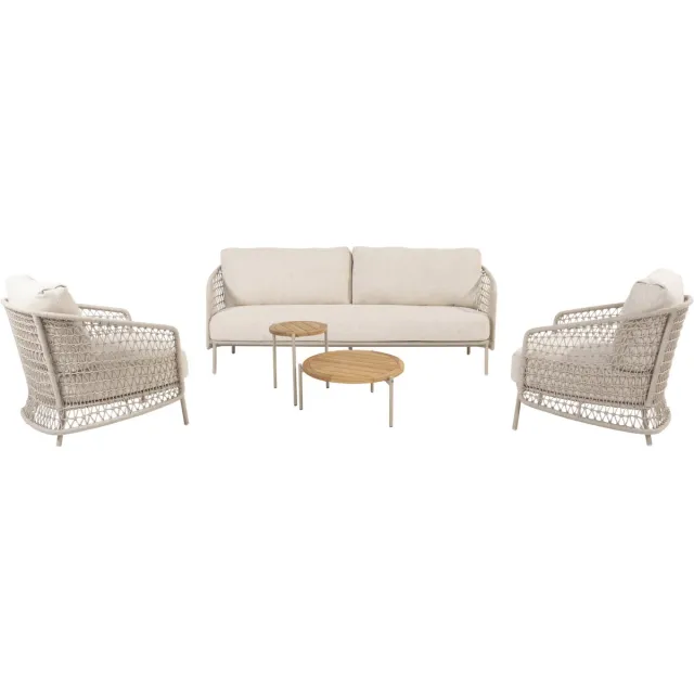 4 Seasons Outdoor Puccini stoel bank loungeset 5 delig teak latte 4 Seasons Outdoor Zand / Latte / Linen