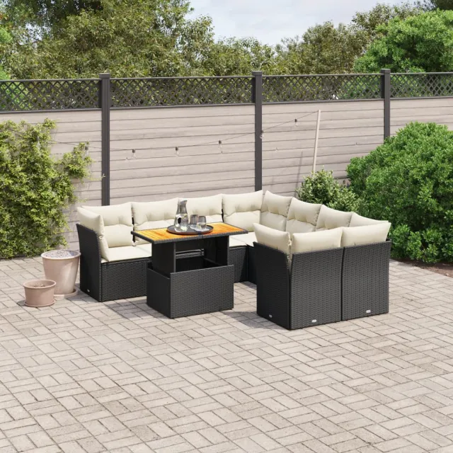 vidaXL 9-delige Loungeset met kussens poly rattan zwart, foto 2