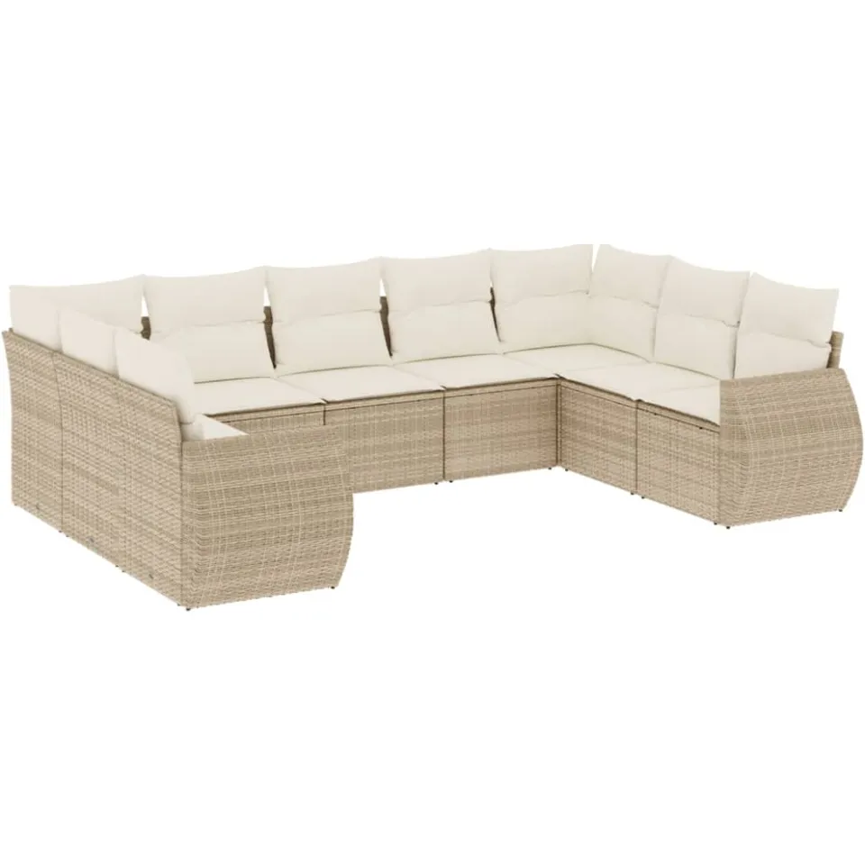 vidaXL 9-delige Loungeset met kussens poly rattan beige, foto 3