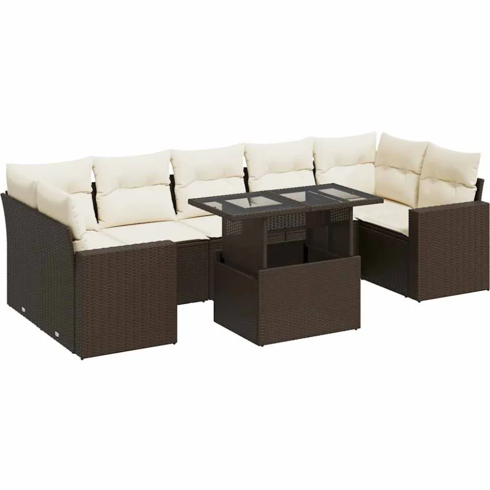 vidaXL 8-delige Loungeset met kussens poly rattan bruin, foto 3