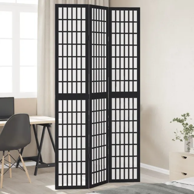 vidaXL Kamerscherm met 3 panelen massief paulowniahout zwart, foto 2