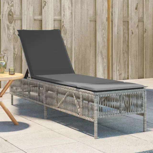vidaXL Ligbed met kussen poly rattan lichtgrijs