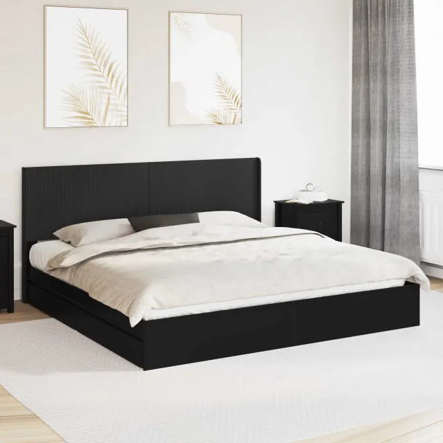 vidaXL Bedframe met opbergruimte en hoofdbord 2 st Zwart 200 x 200 cm