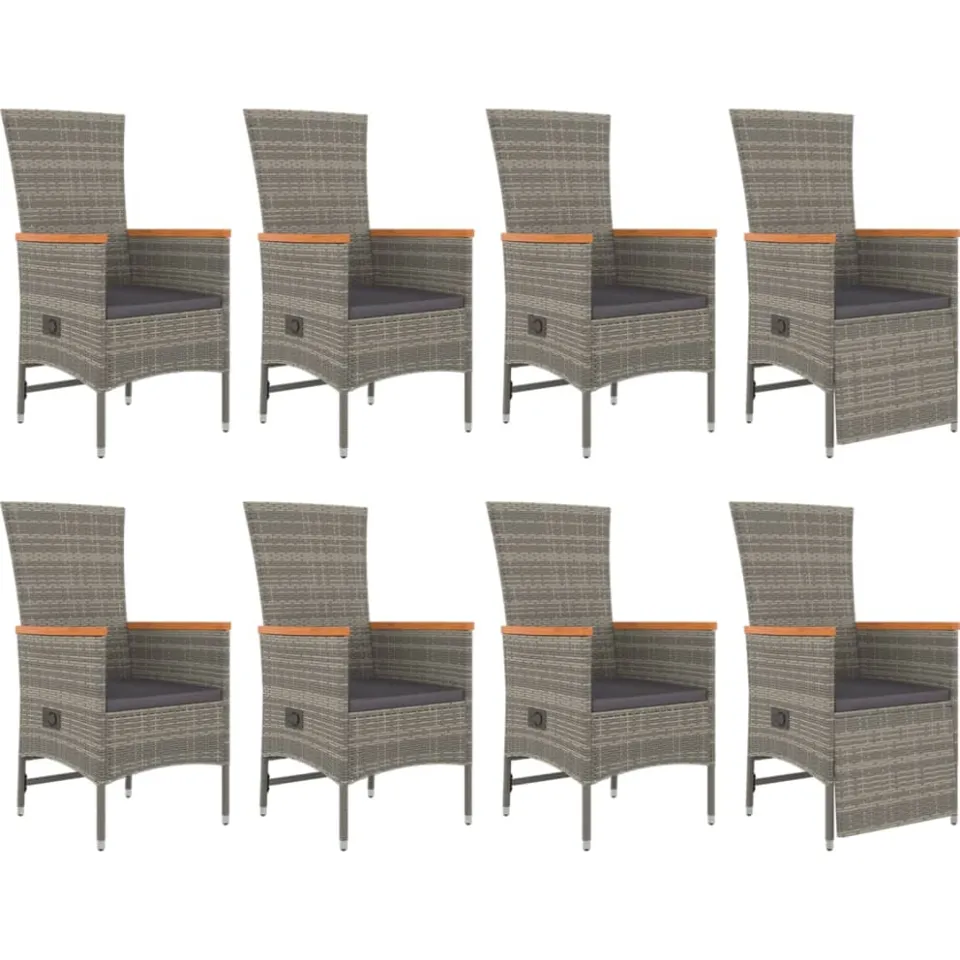 vidaXL 9-delige Tuinset met kussens poly rattan grijs, foto 3