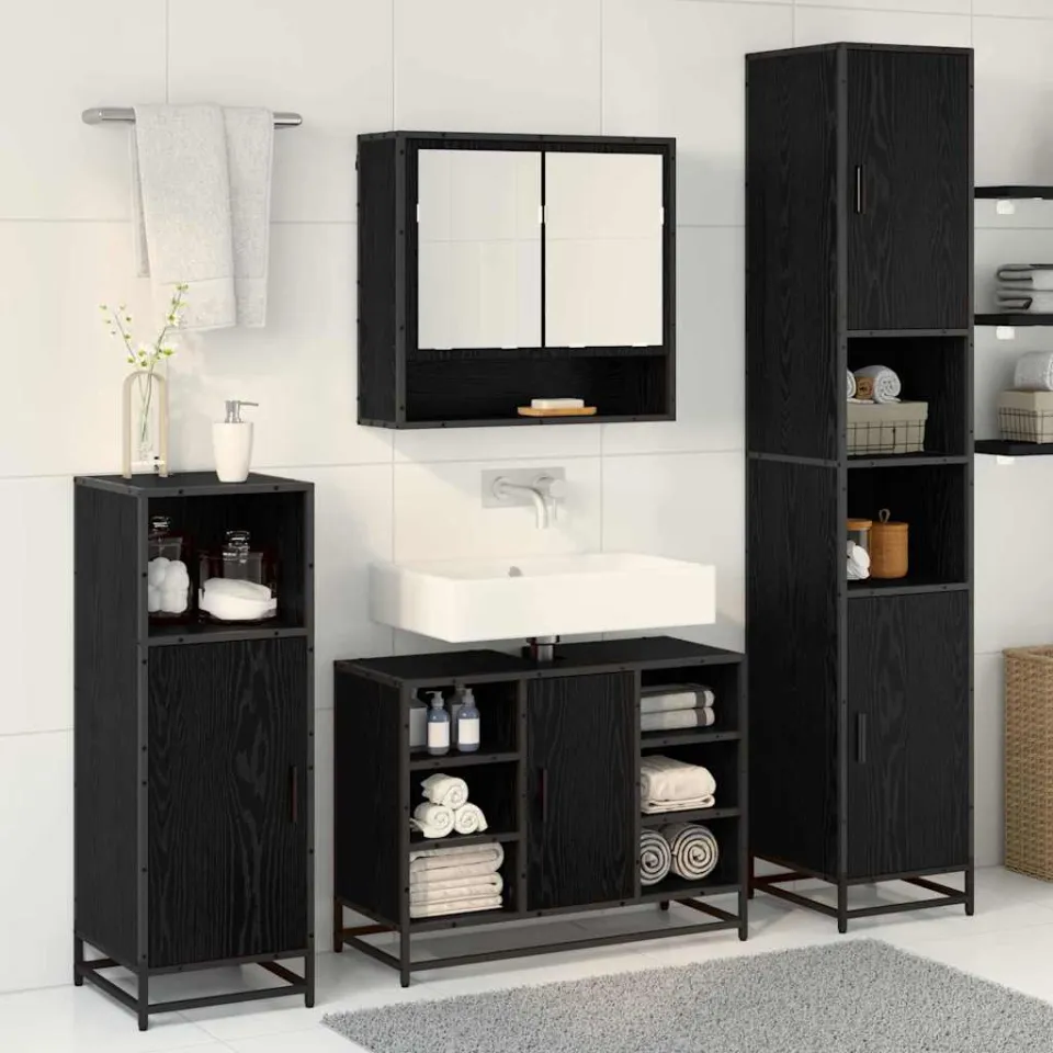 vidaXL Badkamermeubelset 4 st Zwart Eiken 35 x 37,5 x 188,5 cm, foto 4