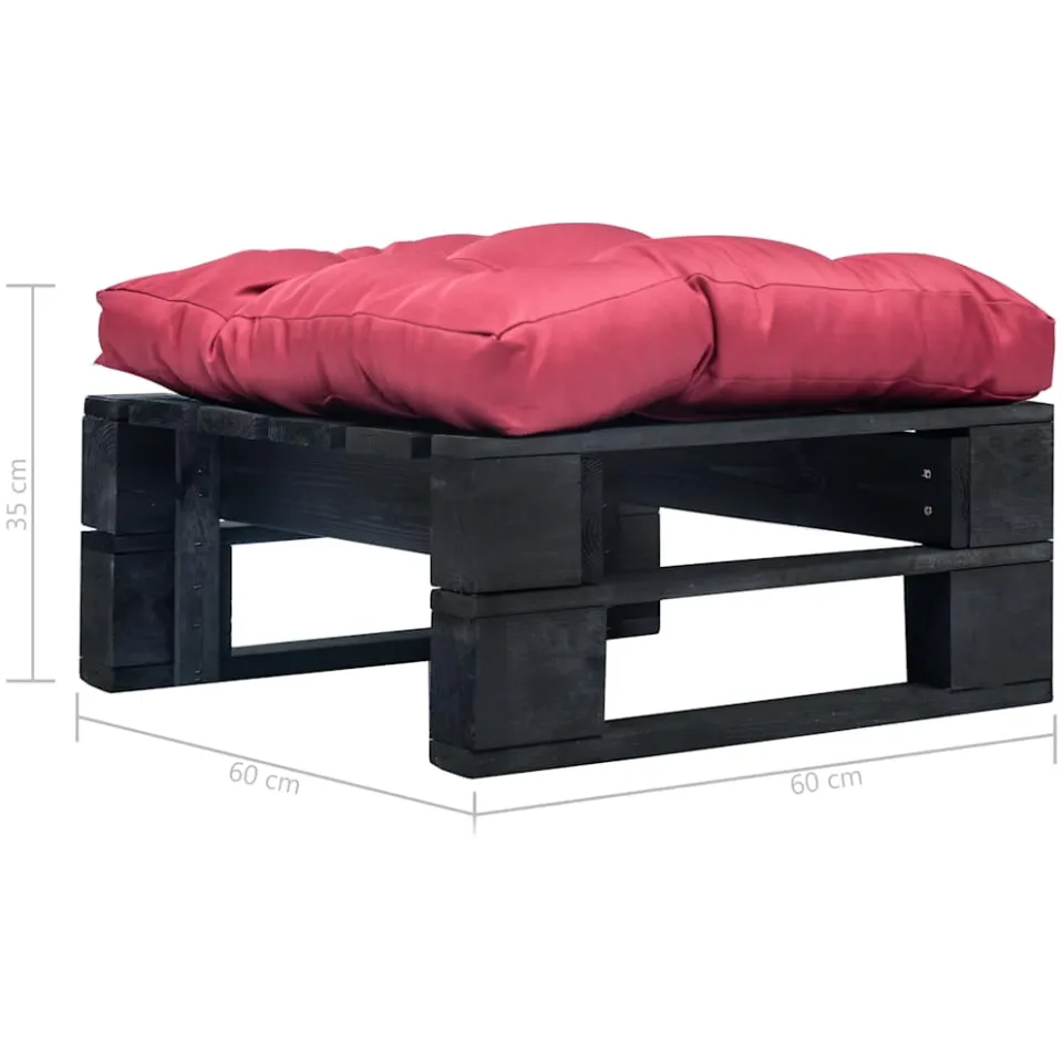 vidaXL Tuinpoef met rood kussen pallet hout zwart, foto 3