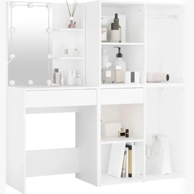 GranMaison Kaptafel met spiegel en verlichting - Make up tafel - Make up - Toilettafel -Met lades - Kaptafels - Met kast - Wit