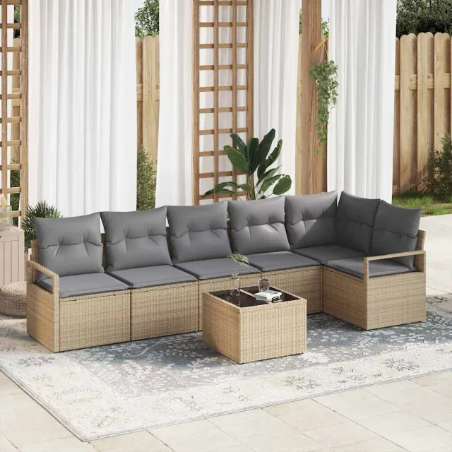 vidaXL Bankstel 7 st Beige poly rattan, foto 2