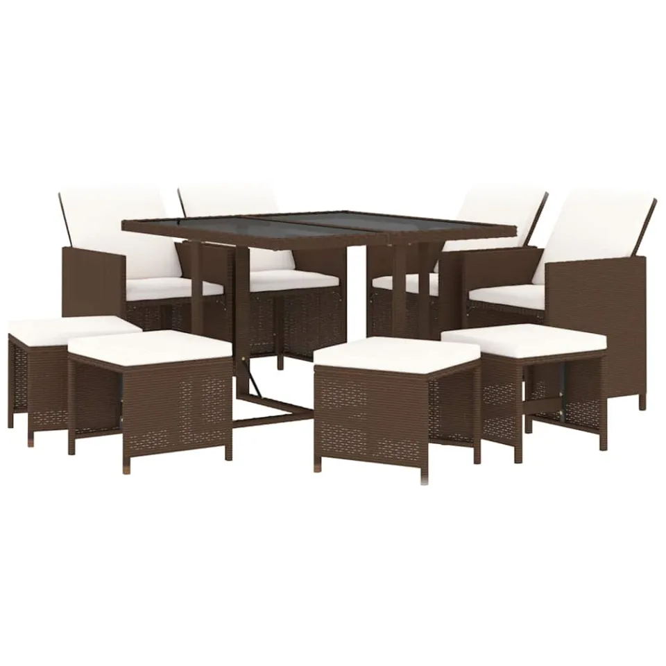 vidaXL 9-delige Tuinset met kussens poly rattan bruin, foto 3
