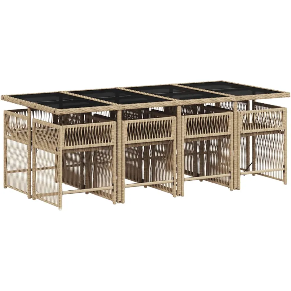 vidaXL 9-delige Tuinset met kussens poly rattan gemengd beige, foto 4