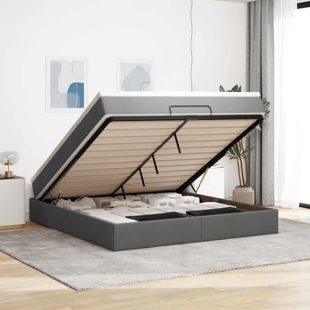 vidaXL Ottoman bed met matras 180x200cm stof donkergrijs grijs