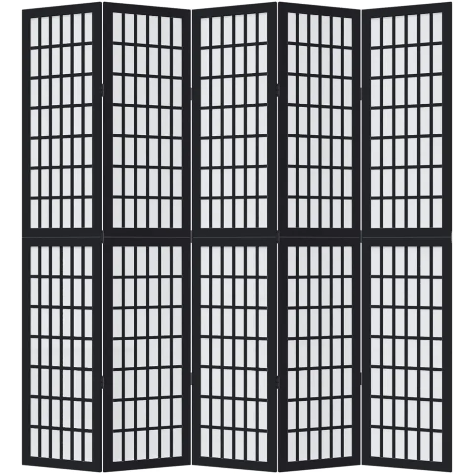vidaXL Kamerscherm met 5 panelen massief paulowniahout zwart, foto 4