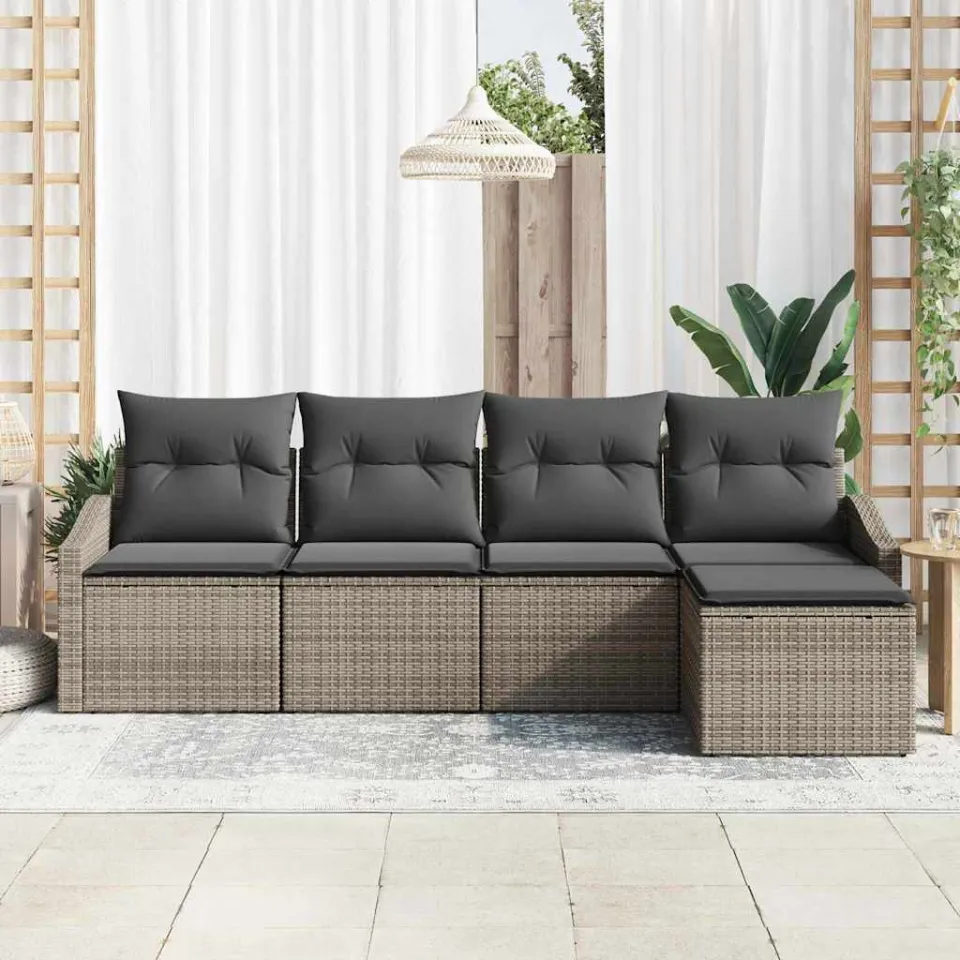 vidaXL Bankstel 5 st Grijs poly rattan, foto 3