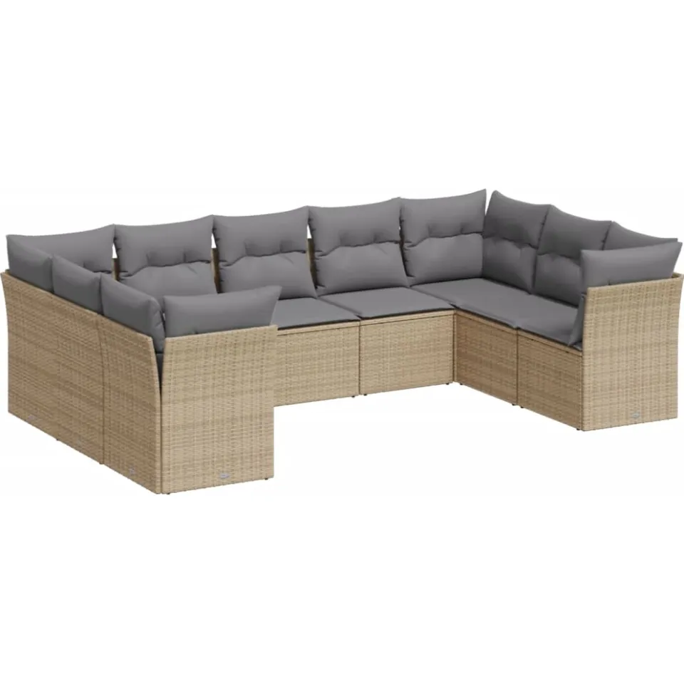 vidaXL 9-delige Loungeset met kussens poly rattan beige, foto 3