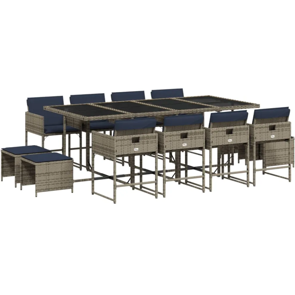 vidaXL 13-delige tuinset met kussens, grijs polyrotan