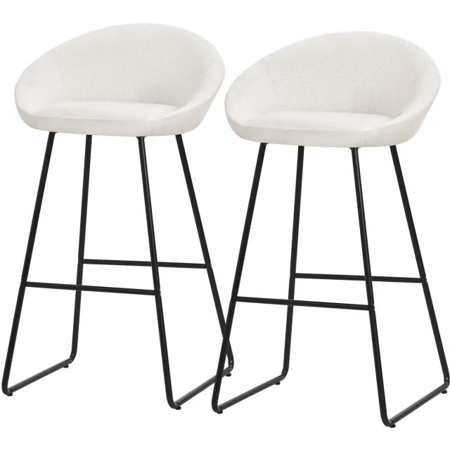 ml-design barkrukken set van 2 beige stoffen bekleding 75 cm comfortabele gestoffeerde barkrukken met metalen frame ergonomische keukenstoelen met rugleuning en voetsteun hoge bistrokrukken stabiele scandinavische hoge stoelen voor keuken en bar