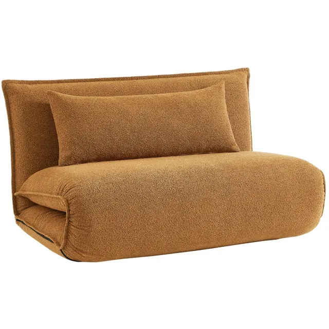 sweeek 2-zits ombouwbare stoel in gestructureerd bouclé-stof l 120 x b 80 x h 66 cm - fleeep Mosterdgeel