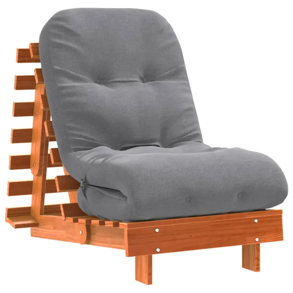 vidaXL Futon slaapbank met matras 60x206x11 cm grenenhout wasbruin bruin, foto 4