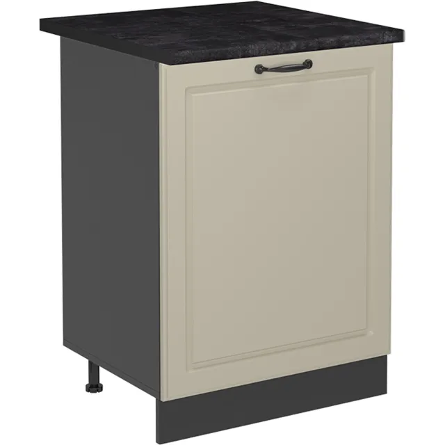Vicco Keukenonderkast R-Line, Zand landelijk/Antraciet, 60 cm met 1 deur antraciet werkblad