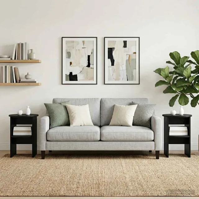 vidaXL Bijzetkast 2 st Zwart Ø40 x 50 cm Geconstrueerd hout