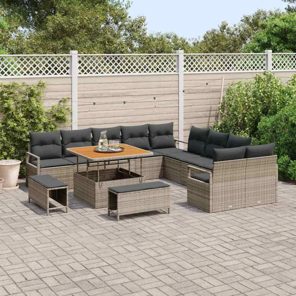 vidaXL Tuinbankenset 13 st Grijs poly rattan, foto 3